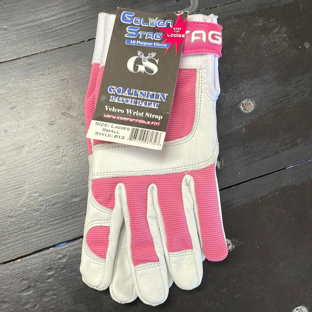 813 Small Glove Pink Goatskin Golden Stag