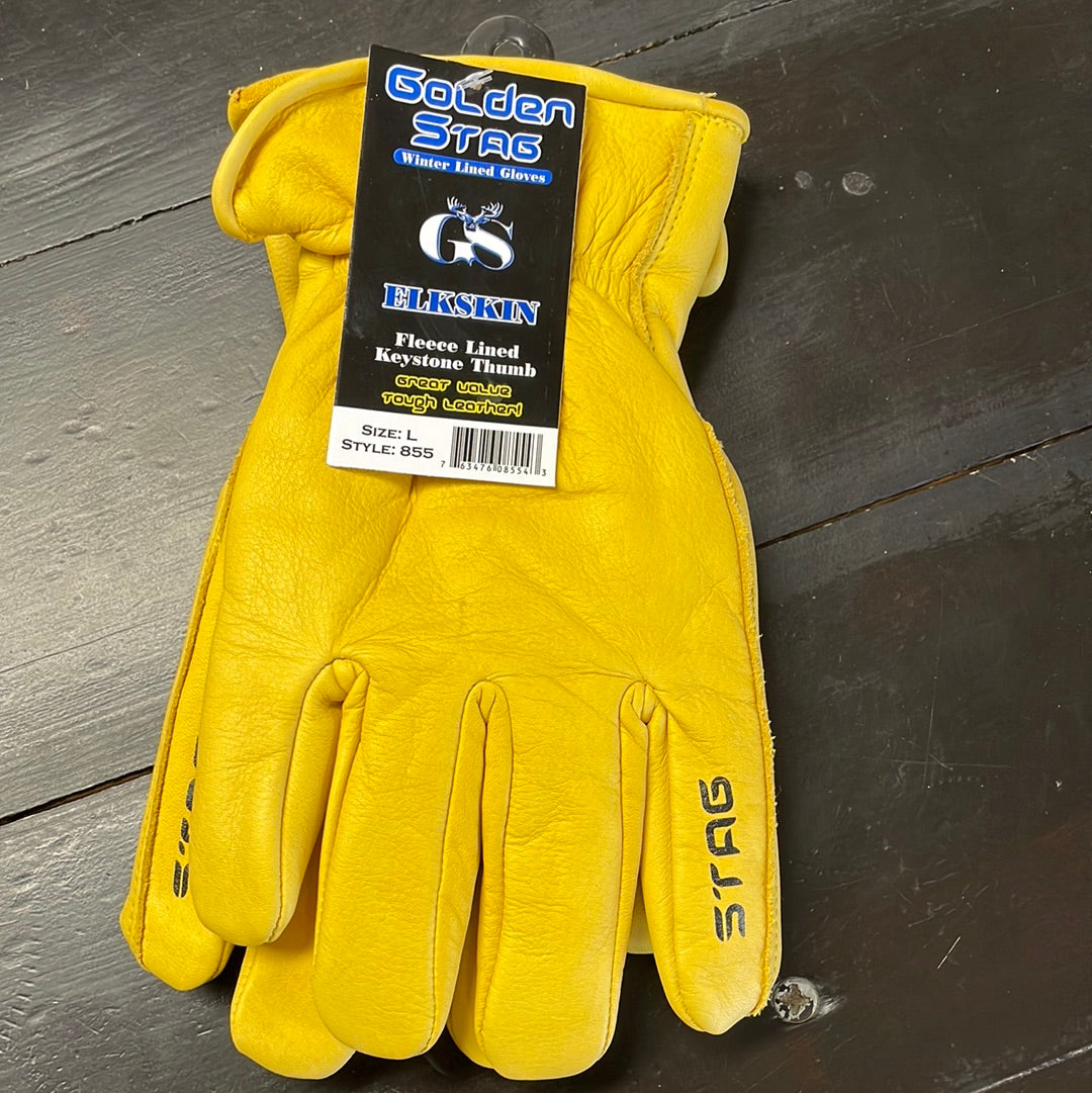 855 Gloves Elkskin Golden Stag Large
