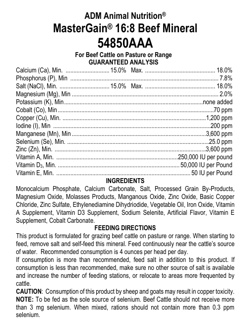 Mastergain 16:8 Cattle Mineral
