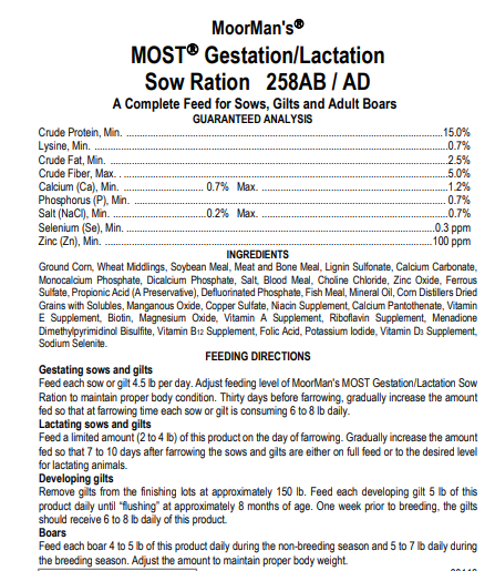 Most Gestation/Lactating Sow Ration