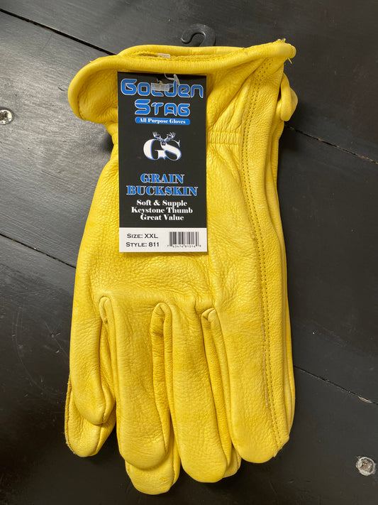 811 Economy Buckskin Gloves Large Golden Stag