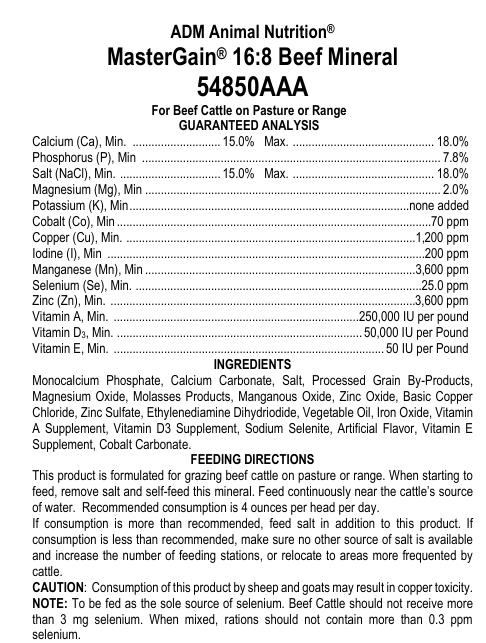 Mastergain 16:8 Mineral Cattle Mineral