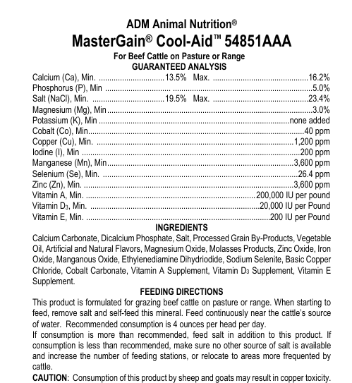 Mastergain Cool-AID Plain Cattle Mineral