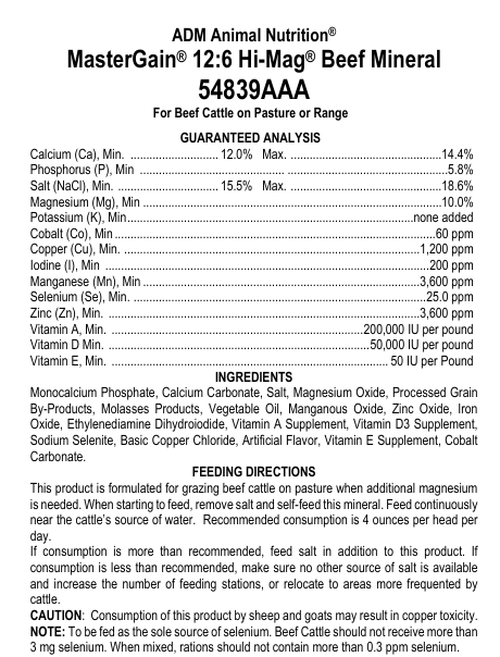 Mastergain 12:6 HI MAG Cattle Mineral